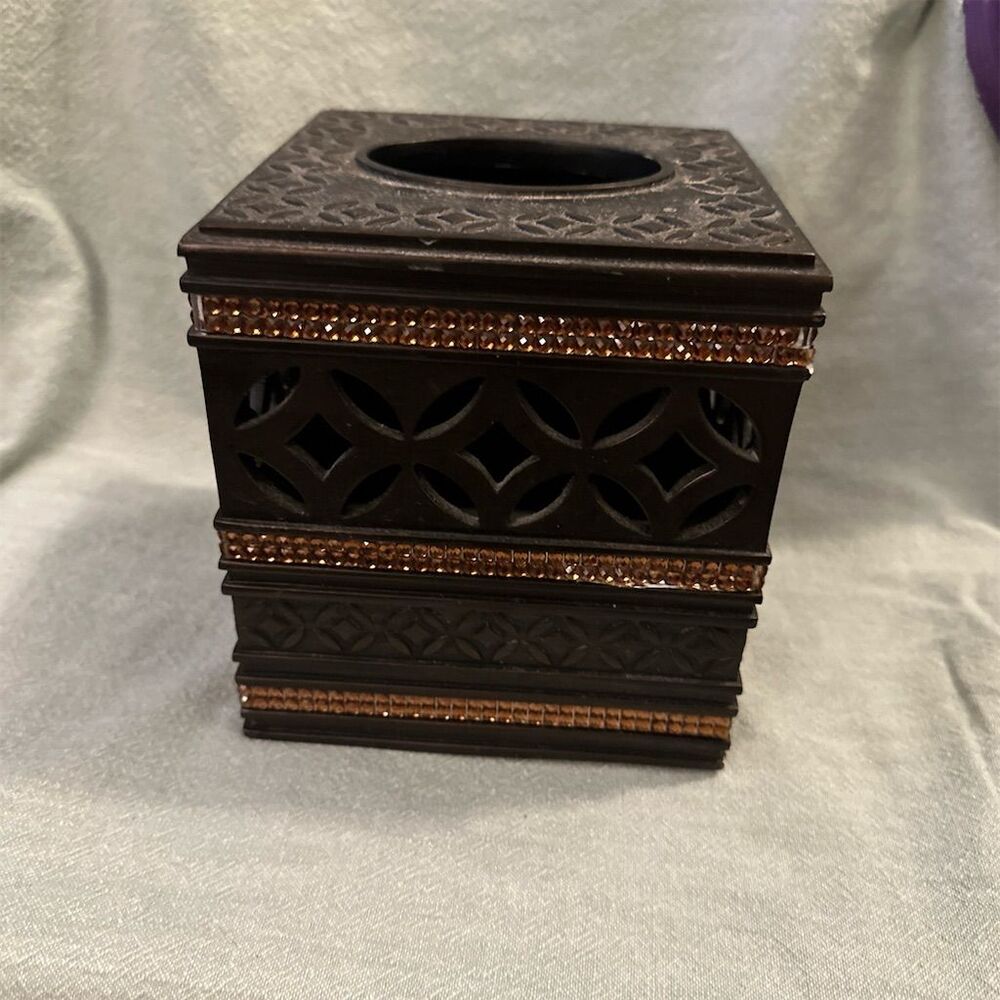 Creative Scents Brown Ornate Tissue Box Cover with Amber Accents